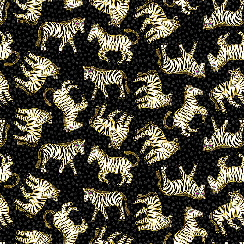 CWRK Earth Song Digital Zebras - Y4021-3M Black Metallic - Cotton Fabric