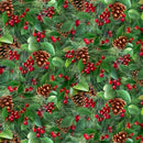 EZS Birds & Berries - 40005-GREEN - Cotton Fabric