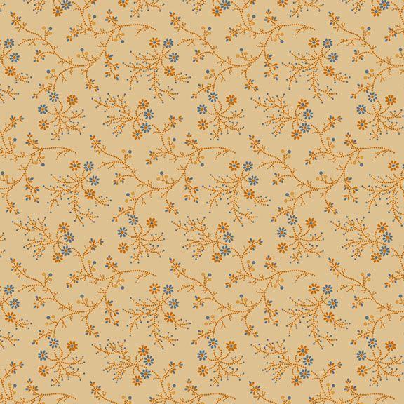 MB Indigo and Cheddar Dottedd Sprigs - R330772-TAN - Cotton Fabric