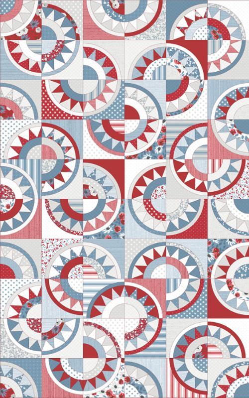 MODA Old Glory Patchwork Cheater Quilt Panel - 5208-11 Multi - Cotton Fabric