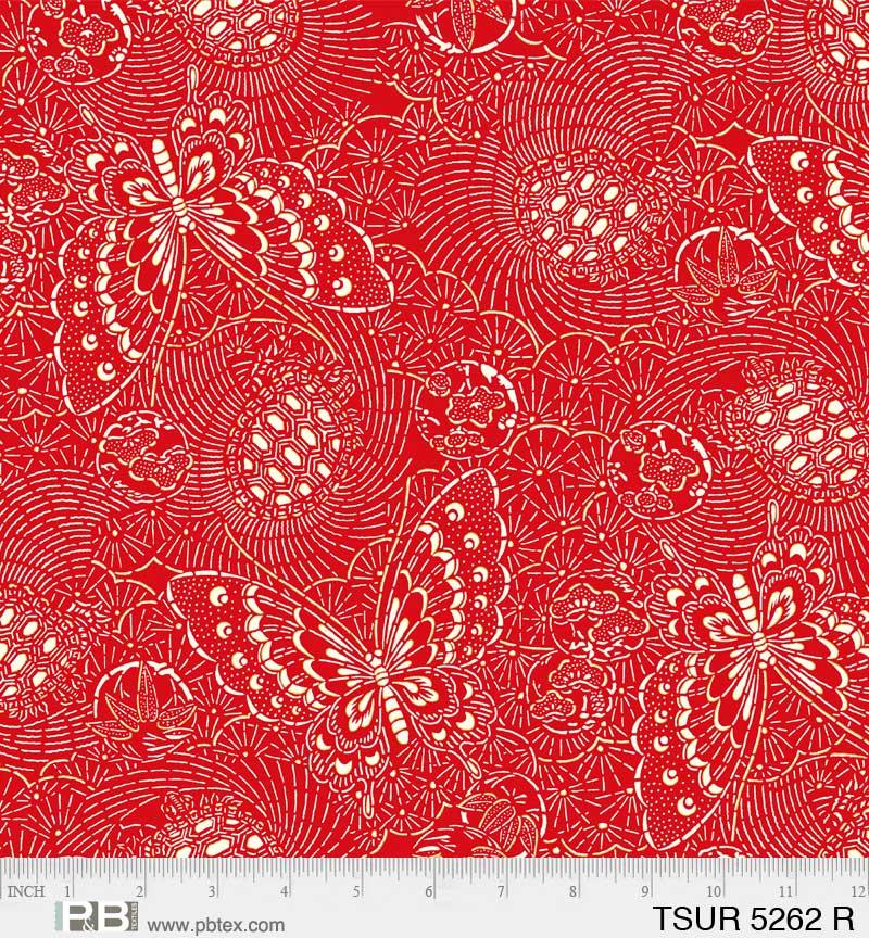 PB Tsuru Butterfly Linework - 05262-R - Cotton Fabric