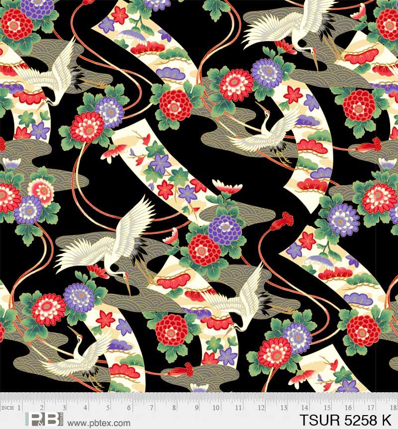 PB Tsuru Cranes and Ribbons - 05258-K - Cotton Fabric