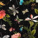 QT Dragonfly Garden Dragonfly & Floral Toss - 30632-J Black - Cotton Fabric