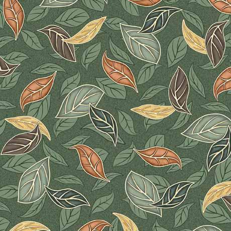 QT Frond Nouveau Tossed Leaves - 30101-G Spruce - Cotton Fabric