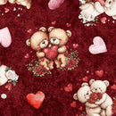QT Hearts & Hugs Bears & Hearts Toss - 31649-M Garnet - Cotton Fabric