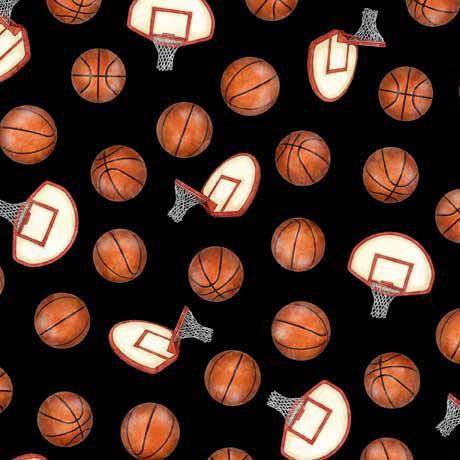 QT Slam Dunk Basketball & Hoops - 30016-J - Cotton Fabric