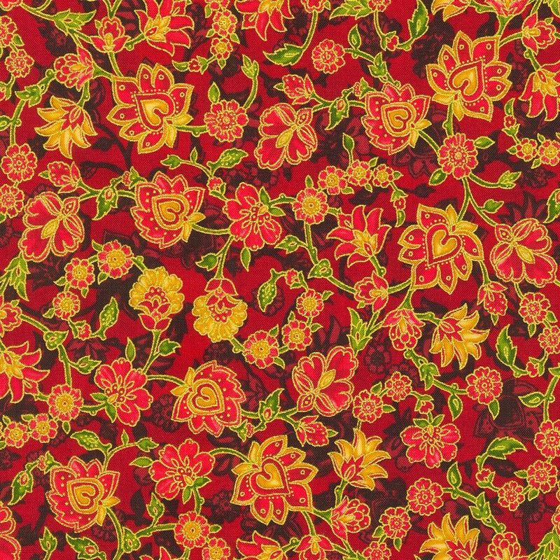 RK Jeweled Leaves - AXUM-21610-91 Crimson - Cotton Fabric