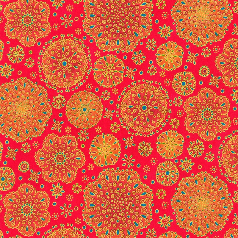 RK Jeweled Leaves - AXUM-21612-118 Ruby - Cotton Fabric