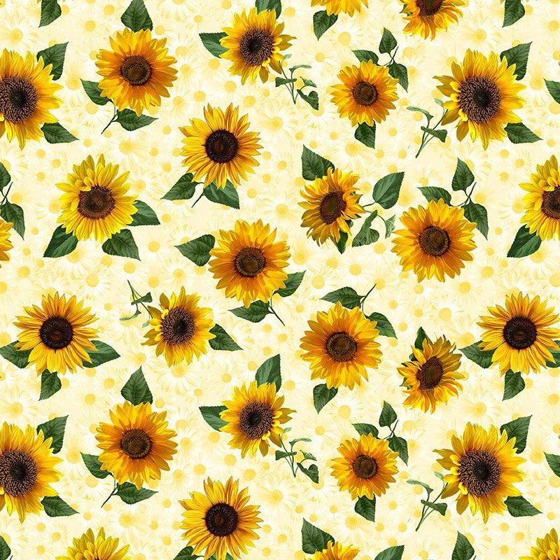 TT Advice From A Sunflower Tossed Pretty Sunflowers - CD2923-CREAM - Cotton Fabric