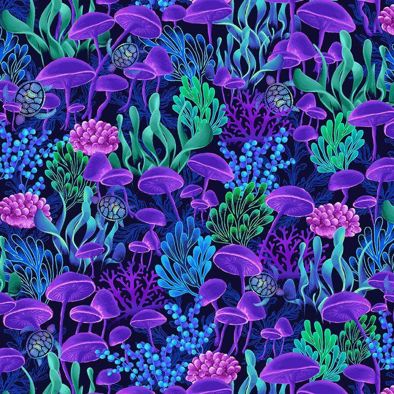 TT Electric Ocean Electric Coral Life - CD2850-MIDNIGHT - Cotton Fabric