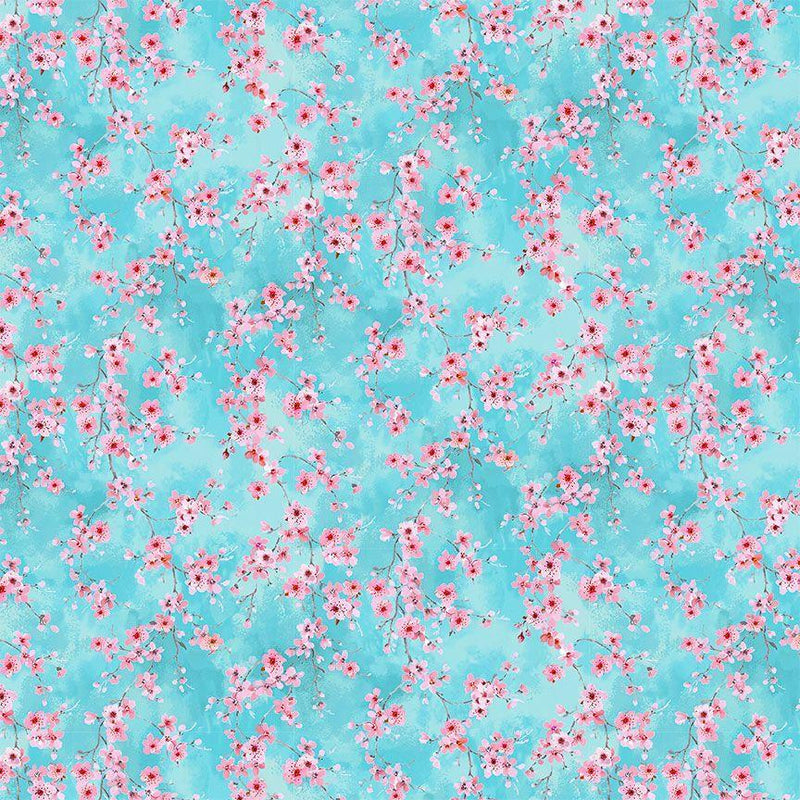 TT Flourish Cherry Blossoms - CD2587-BLUE - Cotton Fabric