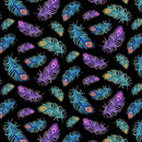 TT Flourish Tossed Peacock Feathers - CD2585-BLACK - Cotton Fabric