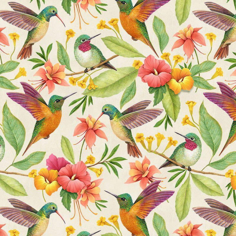TT Hummingbird & Tropical Florals CD1915-MULTI - Cotton Fabric