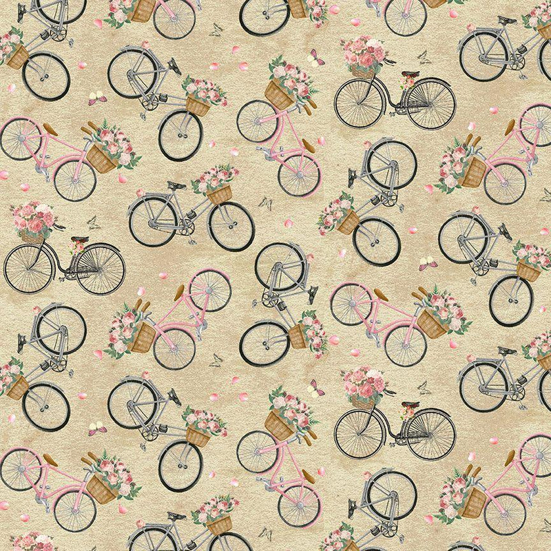 TT Jardin French Floral Bike - CD2567-TAUPE - Cotton Fabric