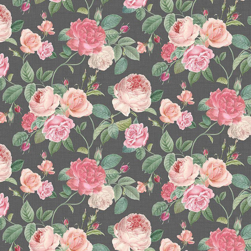 TT Jardin Rose Jarden Bouquets - CD2563-GREY - Cotton Fabric