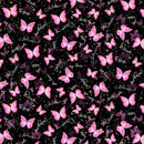 TT Pink Ribbons and Butterflies - CD3399-BLACK - Cotton Fabric