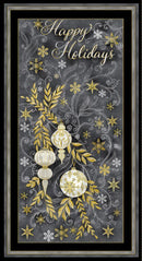TT Silver & Gold Happy Holidays Panel 24" - CM2575-GREY - Cotton Metallic Fabric
