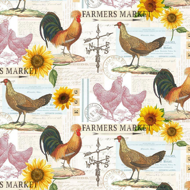 TT Spring Chicken Poultry Farmers Market - CD2742-CREAM - Cotton Fabric