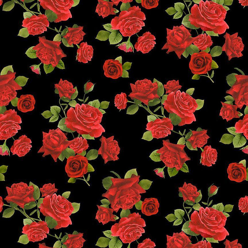 TT Vintage Rose - CD2204-BLACK - Cotton Fabric