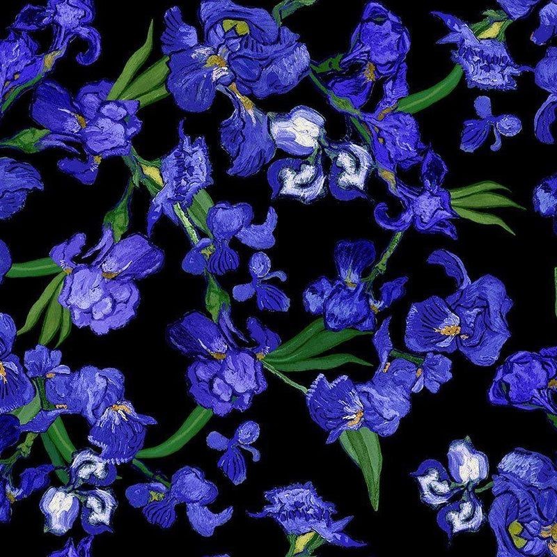 TT Wild Iris - Classic Tossed Iris CD2332-BLACK - Cotton Fabric