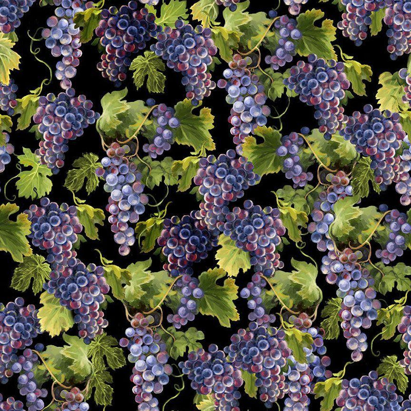 TT Wine Country Grapes Vines - CD3013-BLACK - Cotton Fabric