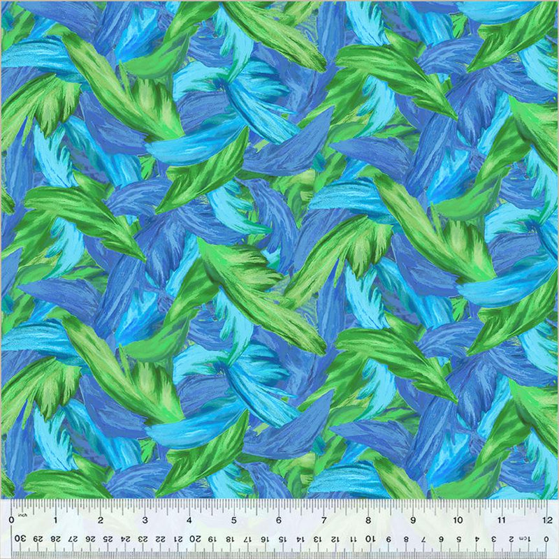 WHM Tropical Paradise Feathers - 53931-7 Blue - Cotton Fabric