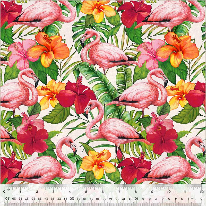 WHM Tropical Paradise Flamingos - 53928-3 Ivory - Cotton Fabric