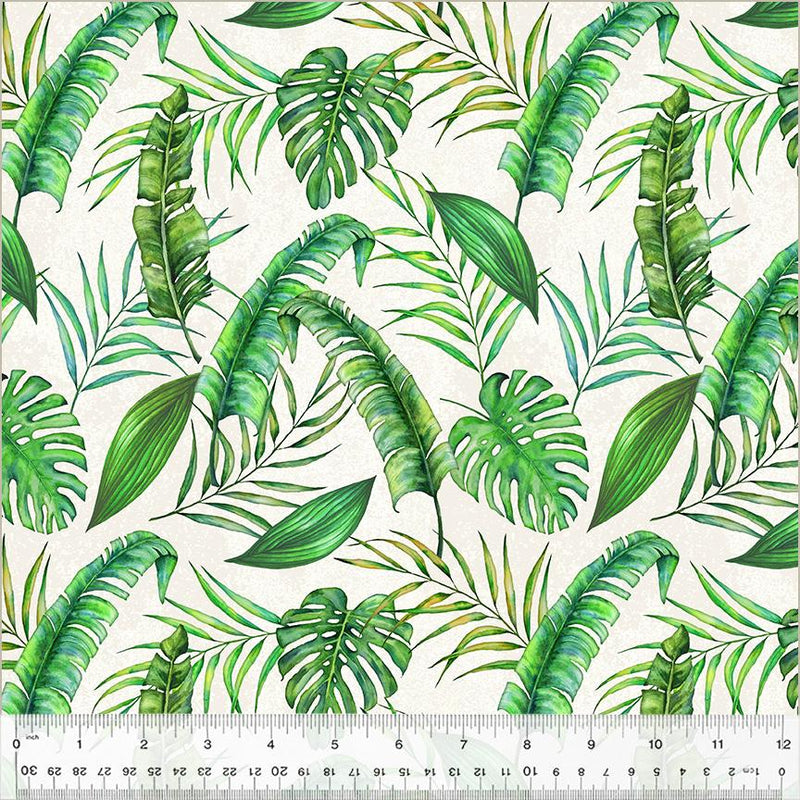 WHM Tropical Paradise Tropical Leaves - 53932-3 Ivory - Cotton Fabric