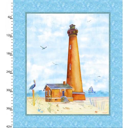 3 WISHES Lighthouse 12996-BLUE - Cotton Fabric
