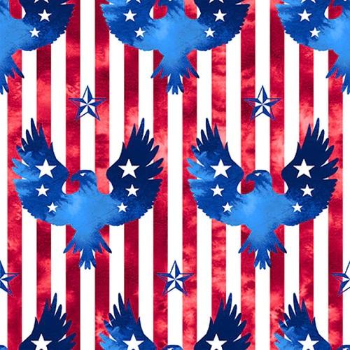 BLK One Land, One Flag - Patriotic Eagles 1476-75 Blue - Cotton Fabric