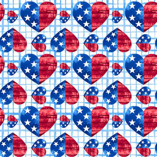 BLK One Land, One Flag - Patriotic Hearts 1478-75 Blue - Cotton Fabric