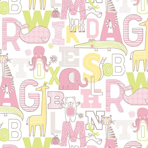 BTX Adorable Alphabet 13017-21 Pink/White - Cotton Fabric