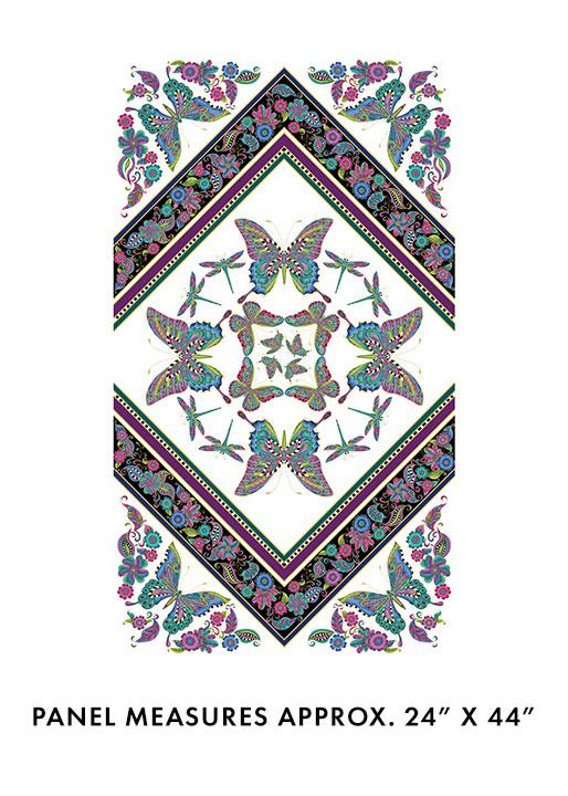 BTX Alluring Butterflies Panel - 13305M-09 White/Multi - Cotton Fabric