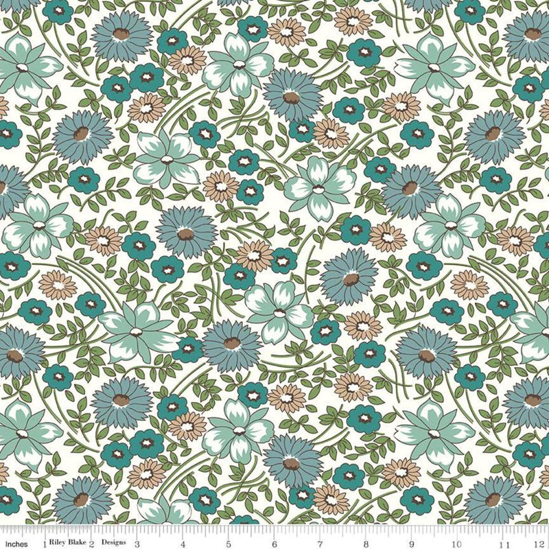 CWH Prairie Flower Wide Backing 106/108" - WB12324-TEAL - Cotton Fabric
