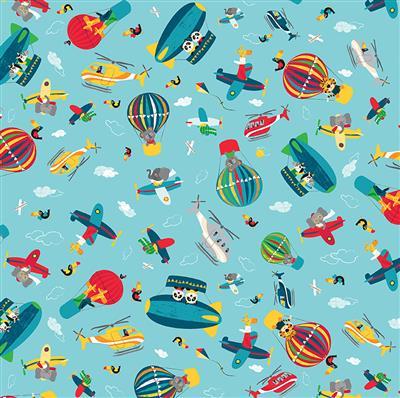 CWRK Busy Street Flight Time Y3200-98 Sky - Cotton Fabric