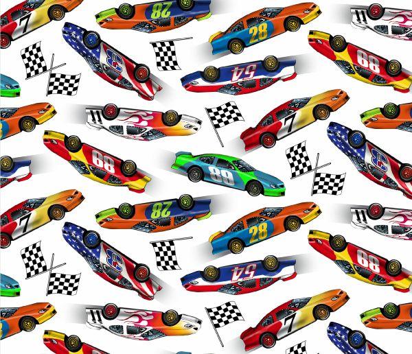 EZS In Motion - Race Cars 673-WHITE - Cotton Fabric