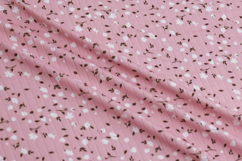FM Double Brushed Rib 8x2 Delicate Floral - 42-15423 Pink/White - Dress & Apparel Fabric