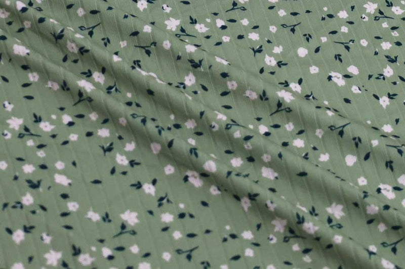 FM Double Brushed Rib 8x2 Delicate Floral - 42-15430 Sage/White - Dress & Apparel Fabric