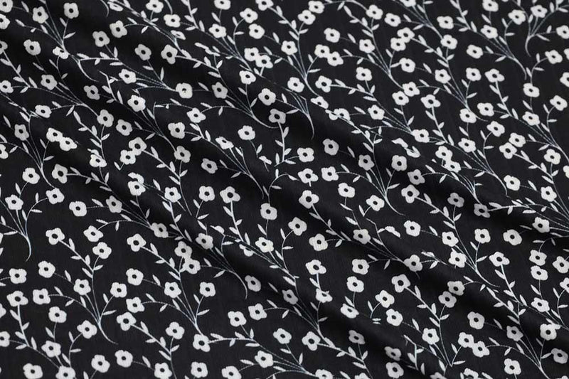 FM Double Brushed Rib 8x2 Ditsy Floral - 42-15425 Black/White - Dress & Apparel Fabric