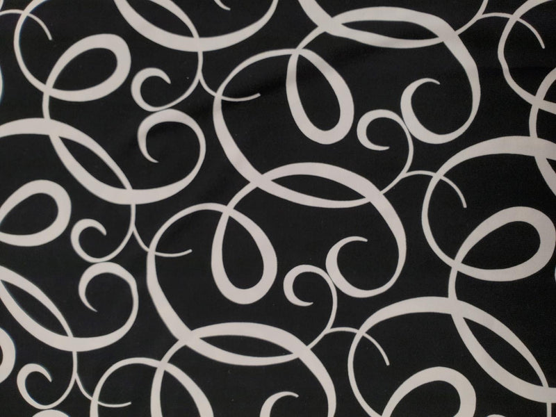 FM Dress Fabric - Black and White Swirl - Poly Cotton