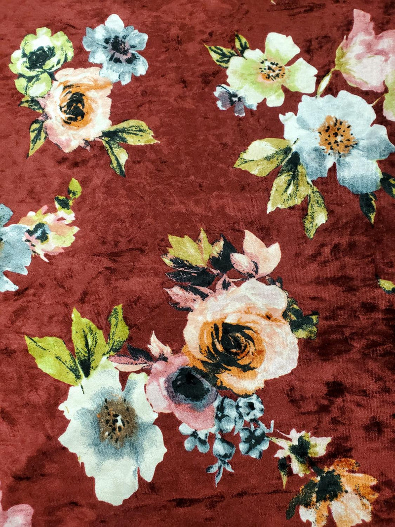 FM Dress Fabric - Burgundy Velvet Floral CSA5853w - Poly Cotton