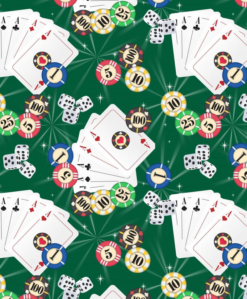FOU Poker Game DX-2529 Green/Multi - Cotton Fabric