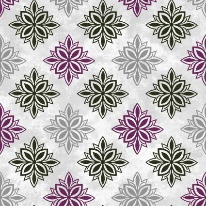 MAY Amour Geometric Floral MAS9724-K Gray - Cotton Fabric