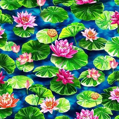 MM Koi Pond - Water Lotus DCX10597-BLUE - Cotton Fabric