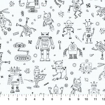 NCT Rollicking Robots 10035-10 White - Cotton Fabric