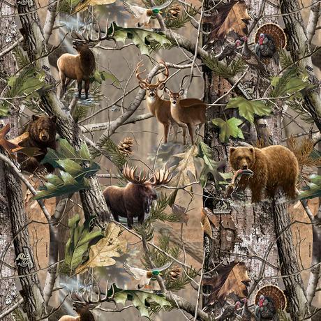 SYK Real Tree Animals In Forest 9902 - Cotton Fabric