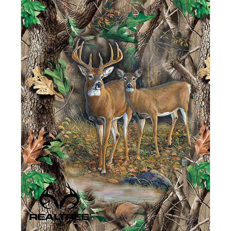 SYK Real Tree Buck & Doe Quilt Panel 9903 - Cotton Fabric
