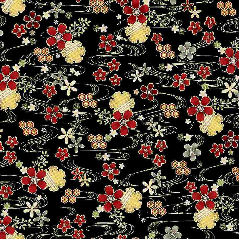 TT Kyoto Garden CM1674-BLACK - Cotton Fabric