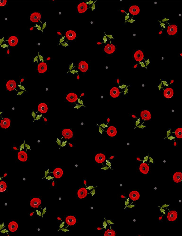 TT Tossed Small Red Poppies FLEUR-C8476 Black