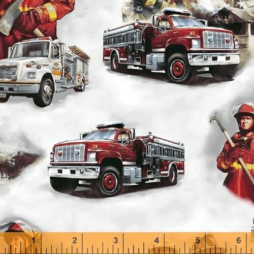 WHM Hold The Line 52219-1 Firemen Firetrucks - Cotton Fabric
